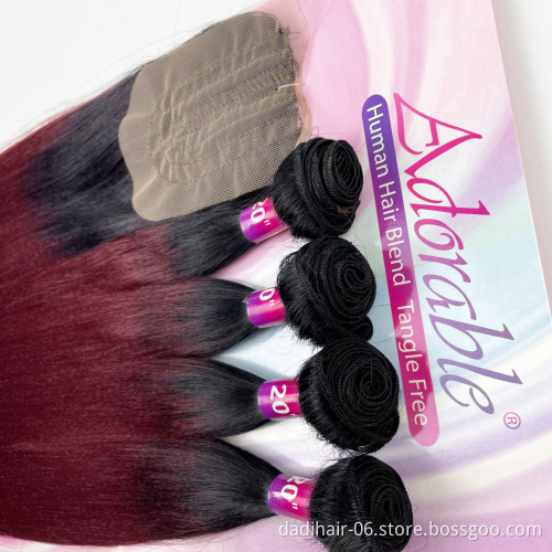 cheap synthetic hair with lace closure, amazing Yaki wave two tone color synthetic hair extension
